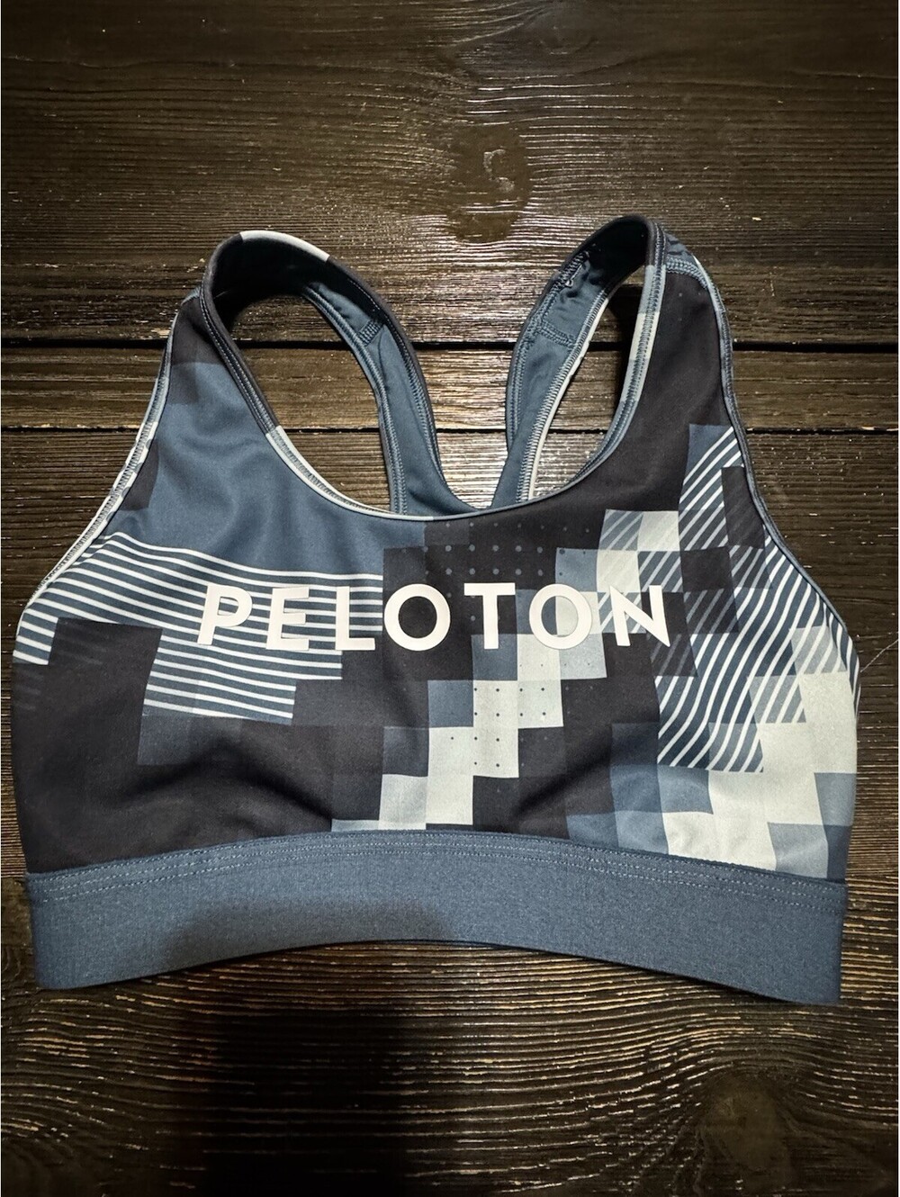 Adidas x Peloton Sports Bra Womens Small Blue Geometric Racerback Cycling